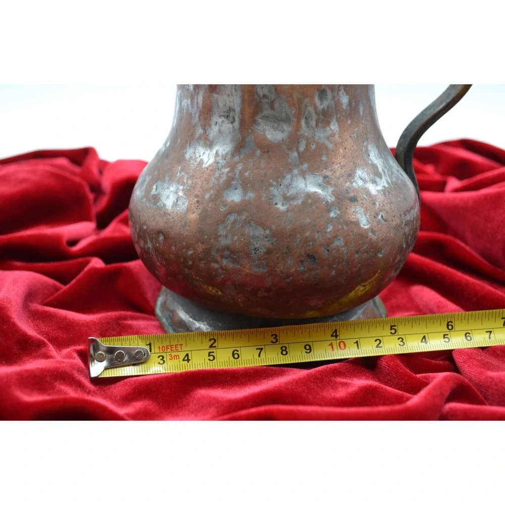 Antique Hammered Copper Pitcher Primitive Hand Forged Metal Jug Rustic Patina
